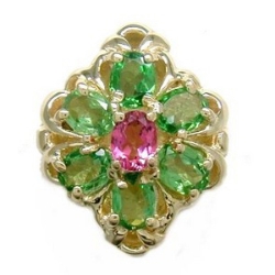 B2120 14K SLIDE PINK TOURMALINE CENTER & TSAVORITE SIDES 